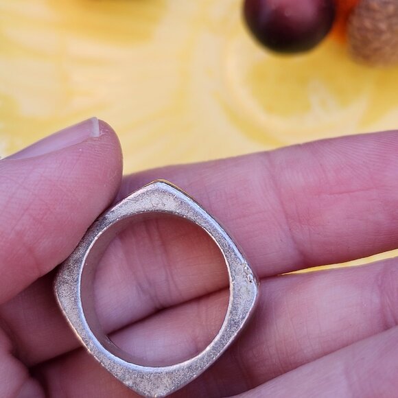 Vintage 1970's Artisan Made Sterling Silver Geometric Square Ring with Enamel - Picture 11 of 11